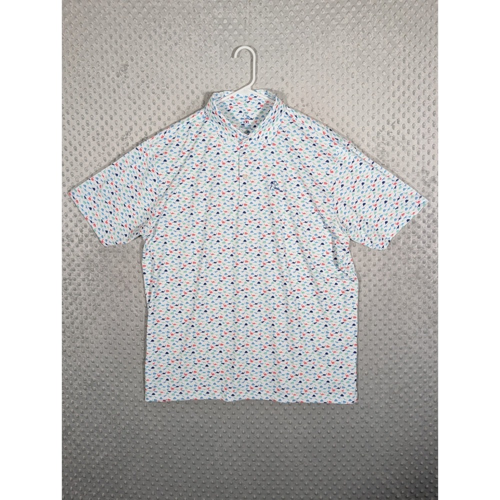Rhoback Polo Shirt Men's 2XL Dinosaurs AOP Golf Performance Stretch EUC